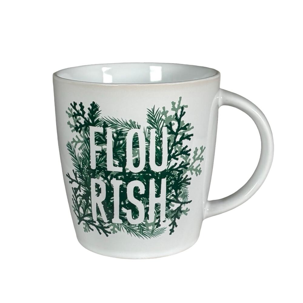 Starbucks Flourish Holiday Mug 12 oz 2017 Evergreen White Green